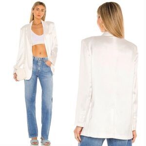Steve Madden Revolve Smooth Talk Blazer Satin Oversized Boyfriend Ivory Sz S